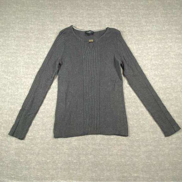 Liz Claiborne Womens Career Heather Gray Ribbed Sweater Clasp Neck Closure Large - Picture 1 of 7